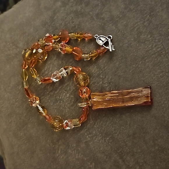 HANDMADE Orange Dichroic Glass Pendant Beaded Necklace - Picture 2 of 10